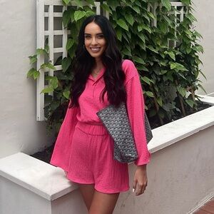 Barbie pink cropped long sleeve and shorts matching set